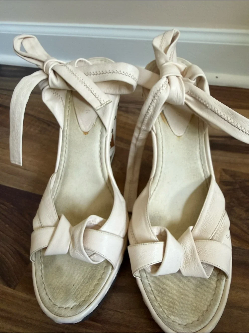 Fendi Cream Ankle-Tie Espadrille Sandals